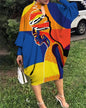 Robe Africaine Imprimée en Polyester à Manches sulf, Longueur aux Genoux, Printemps Été 2023