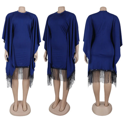 Robe mi-longue à pampilles en polyester à manches 3/4 pour femmes, tenues africaines élégantes, vêtements africains