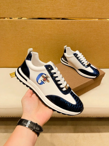 Designers Italie Chaussures d'abeilles décontractées pour hommes Mode de luxe Chaussures en cuir véritable pour affaires Baskets classiques de sport à lacets