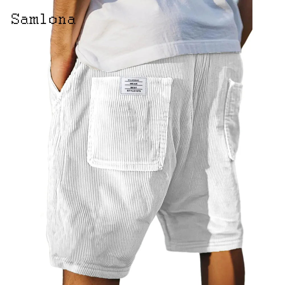 2025 hommes Stand poche décontracté plage Shorts solide velours côtelé Shorts mâle cordon demi pantalon Sexy hommes vêtements grande taille S-5XL