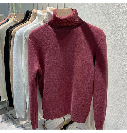 Pull épais à col haut pour femme, haut d'hiver chaud et doux, couleur unie, vêtements intérieurs, chemise à bascule, nouvelle collection 2025