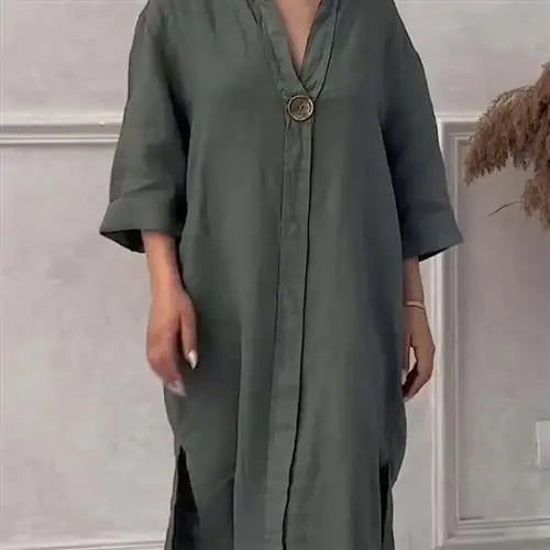 Femmes décontracté boutonné lin irt Long Ne rond couleur Blo vêtements pour animaux de compagnie accessoires