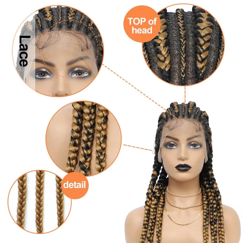 Incoo-Perruque synthétique tressée pour femmes noires, 36 pouces, sans nœud, boîte, Cornrow, cheveux africains