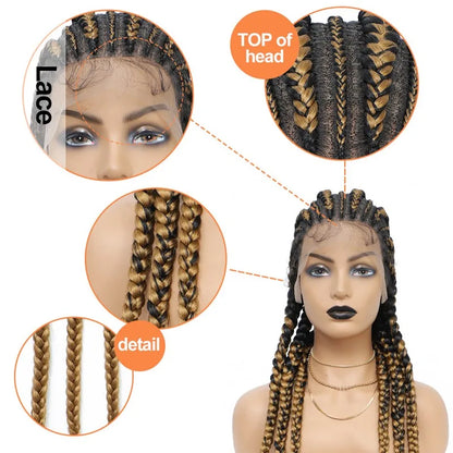 Incoo-Perruque synthétique tressée pour femmes noires, 36 pouces, sans nœud, boîte, Cornrow, cheveux africains