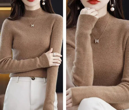 Pull en tricot à demi-col roulé pour femme, couleur unie, coréen, manches longues, mode assortie, épais, chaud, Slim, nouvelle collection automne hiver