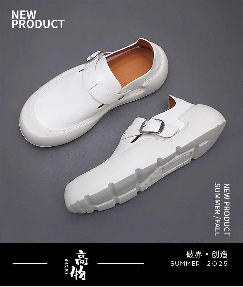 Été 2025 nouveaux mocassins en cuir respirants pour hommes semelles souples semelles épaisses confortables chaussures en cuir pour hommes à la mode et décontractées