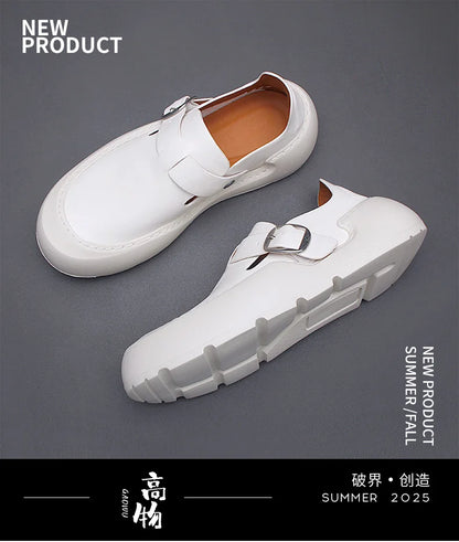 Été 2025 nouveaux mocassins en cuir respirants pour hommes semelles souples semelles épaisses confortables chaussures en cuir pour hommes à la mode et décontractées