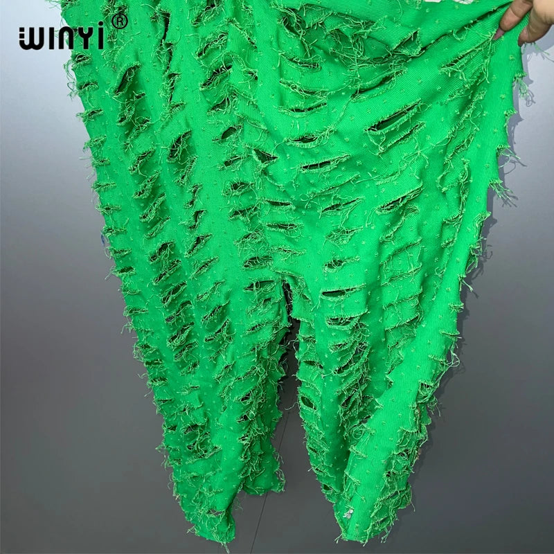 WINYI été Original ajouré ample denim combinaison mode couvrir