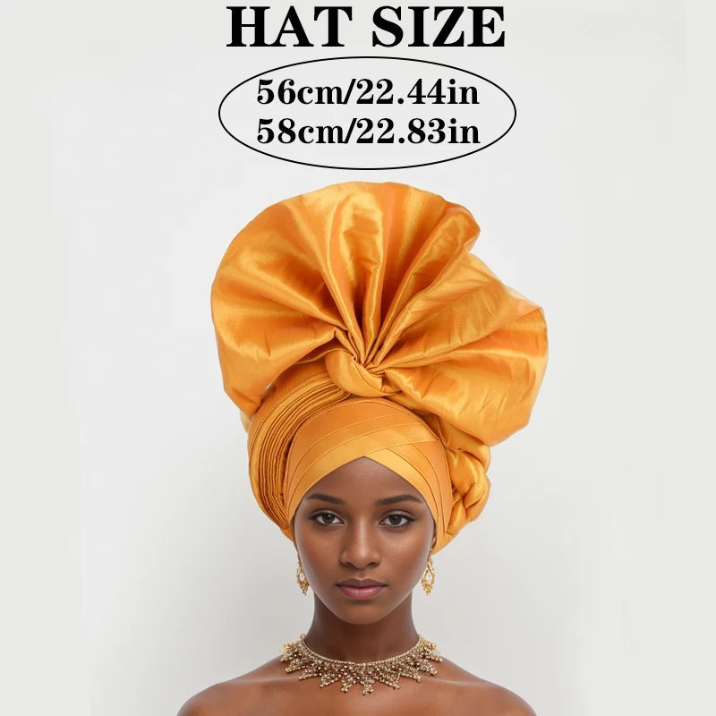 Turban Africain Plissé pour Femme, Déjà Fait, Cravates de Sauna, Bonnet Auto Gele, Hijab Musulman, Mariage Nigérian, Chapeau Rond