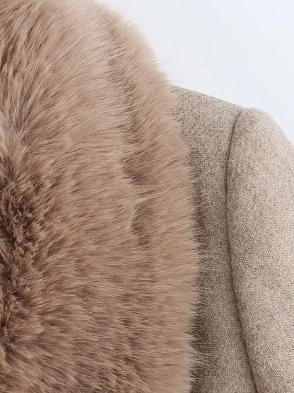 Manteau décoré avec ceinture et col en fausse fourrure pour femme, ample, à la mode, avec tempérament, nouvelle collection automne et hiver