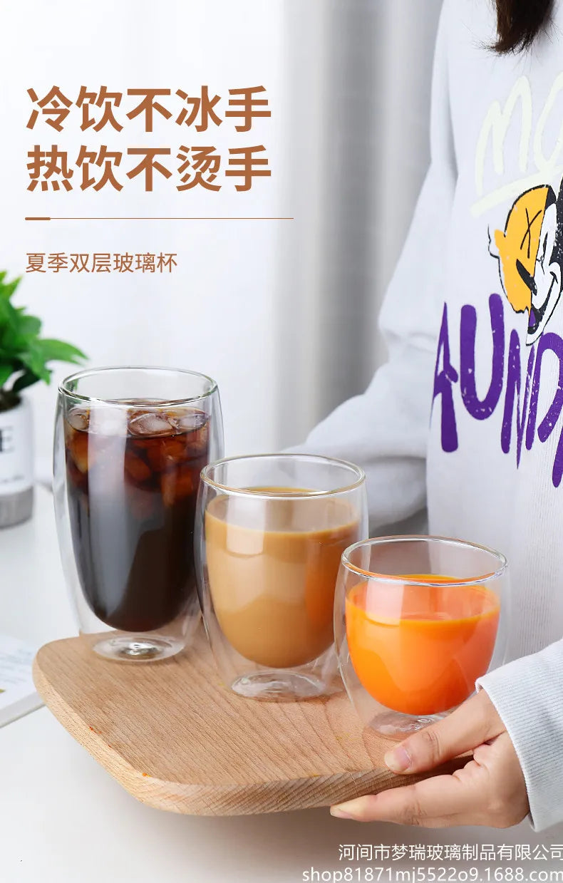 Tasse en verre à Double paroi résistante à la chaleur, 80-650Ml, bière, lait, café, eau, tasse transparente, vente en gros, service à boissons en verre, cadeau