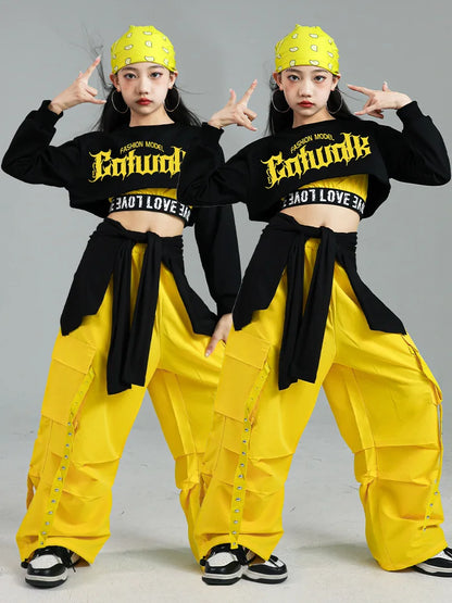 Ensemble de vêtements Hip Hop pour filles, haut court K-pop, pantalon cargo, cardigan de danse de rue pour enfants, streetwear pour enfants, groupe de filles, vêtements de jazz, mode