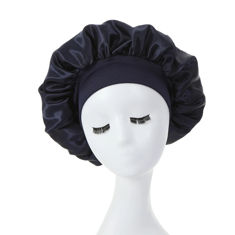 2 pièces lait Imitation soie large bord Satin tissu femmes cheveux chapeau Bonnet bande élastique chapeaux bonnets pour les femmes