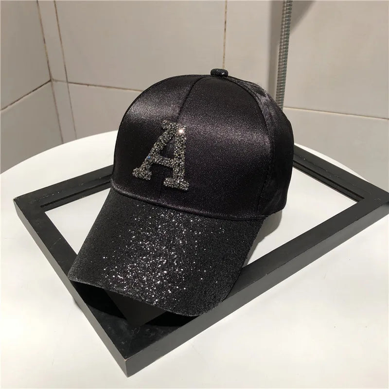 Casquette de baseball en satin brillant avec lettre R pour femmes et filles, chapeaux Snapback, sports de plein air, hip hop, soleil, printemps, été, mode