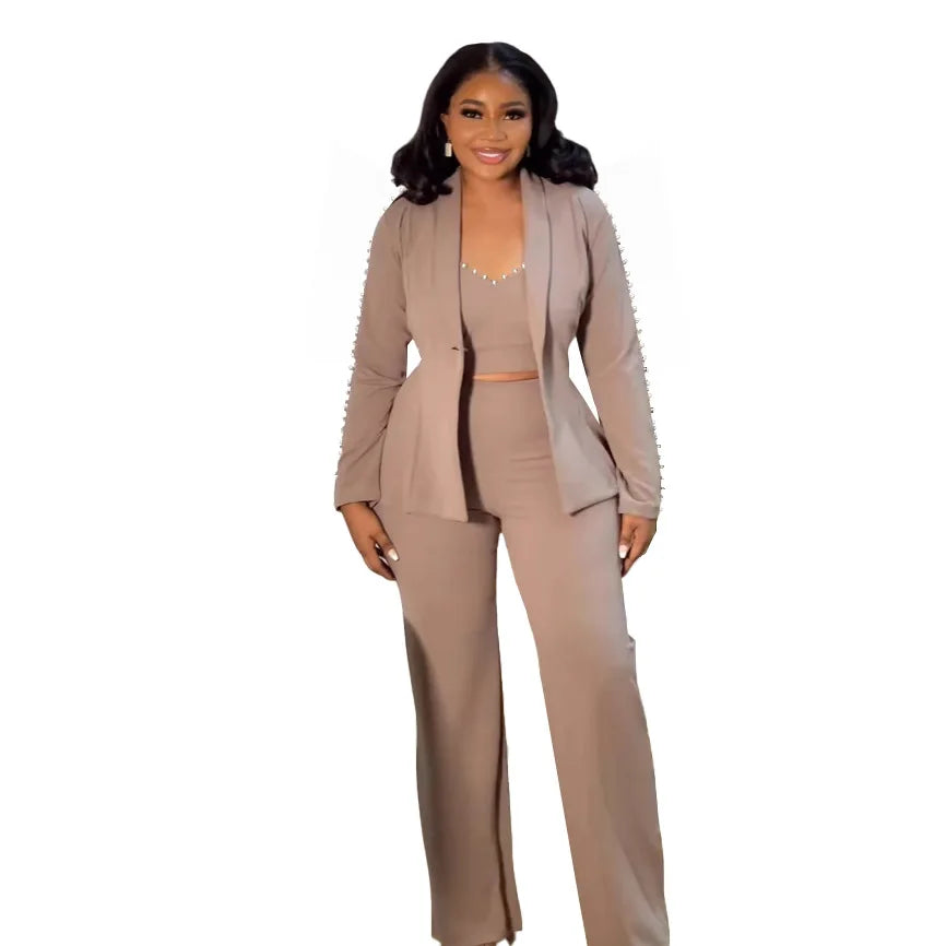 CM.YAYA – costume pantalon élégant pour femmes, Blazer à manches longues + haut assorti, ensemble deux pièces pour travail de rue OL, tenues d'automne en perles, 2025