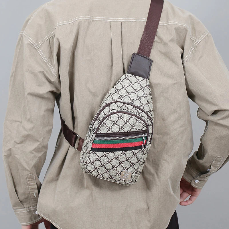 Sac messager multifonction pour hommes, sacs de poitrine en tissu à bandoulière, sac à main décontracté avec trou pour écouteurs