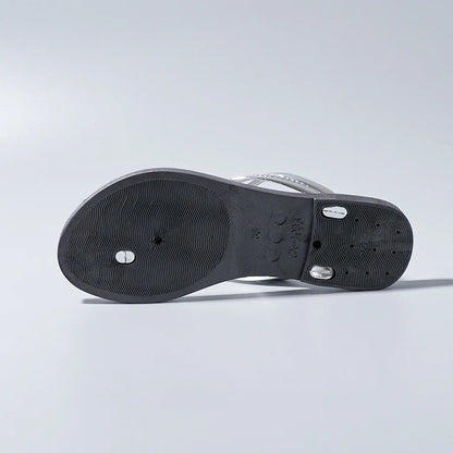 "Sandales tongs pour femmes avec strass, diapositives décontractées de plage pour vêtements d'extérieur, semelles plates et pantoufles d'été"