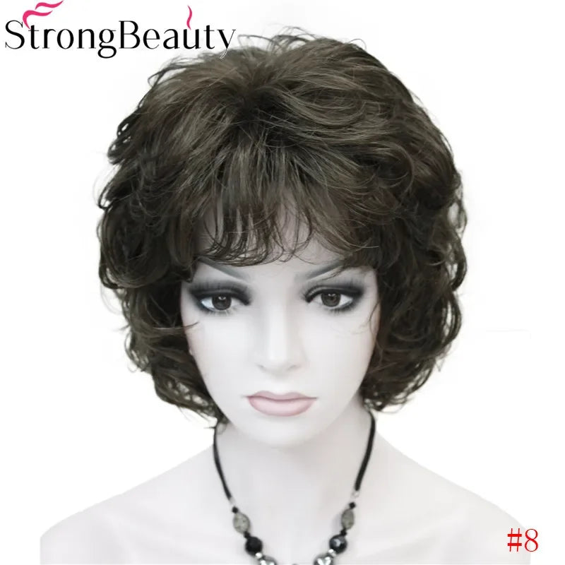 Forte beauté dames perruques courtes ondulées cheveux blonds dorés pour les femmes synthétique Capless perruque 16 couleurs