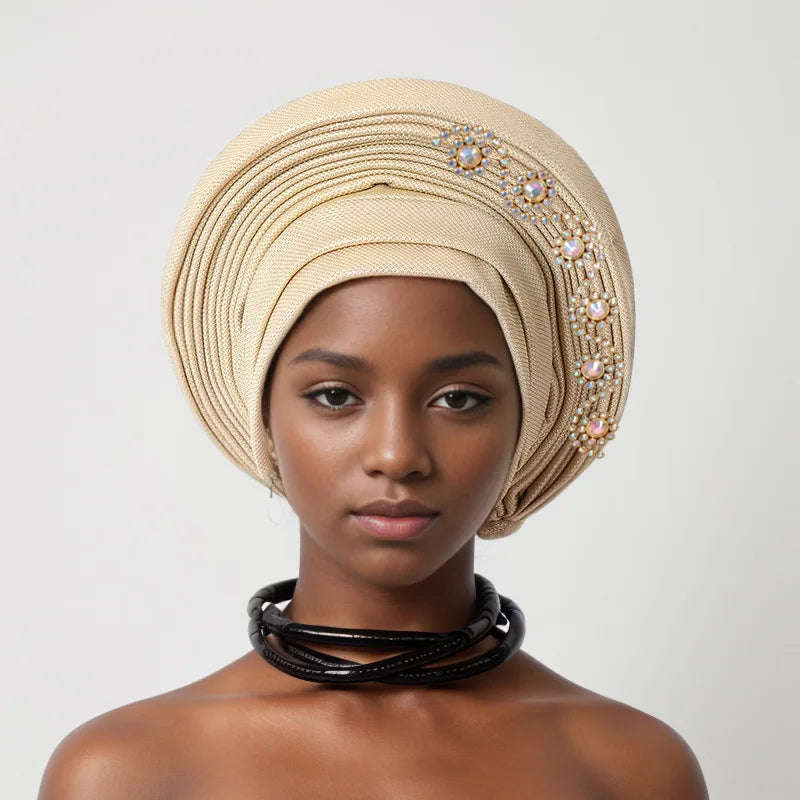 Geles de mariage nigérian, couvre-chef africain, Turbans Auto Gele pour femmes, tissu Aso Oke, couvre-chef musulman, couvre-chef féminin