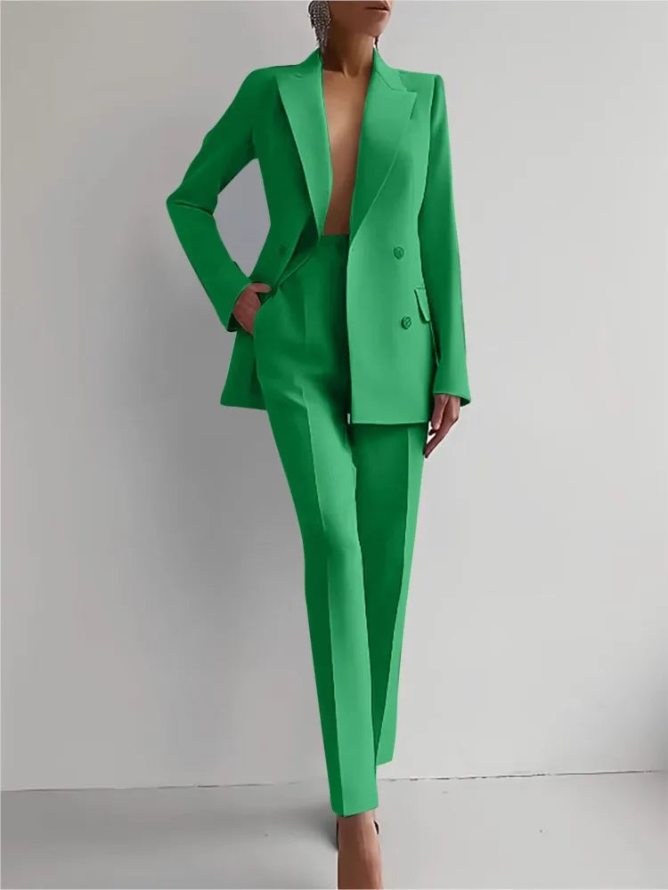 Printemps décontracté à manches longues costume ensemble automne élégant bureau dame solide mince hauts Blazer pantalon deux pièces ensembles femmes tenue 2025
