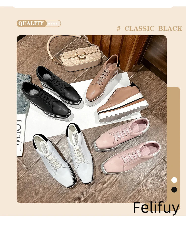 Baskets Blanches en Cuir de Vache pour Femme, Chaussures à Semelle Optique, Décontractées, à Lacets, Confortables, d'Extérieur, de Styliste, Printemps 2024