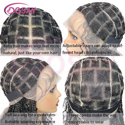 Perruques Synthétiques Bouclées Courtes 360 Full Lace Boho Tresses, 12 Pouces, Sans Nministériels d, Tresse de Boîte de Déesse, Cheveux de Bébé Pré-épilés