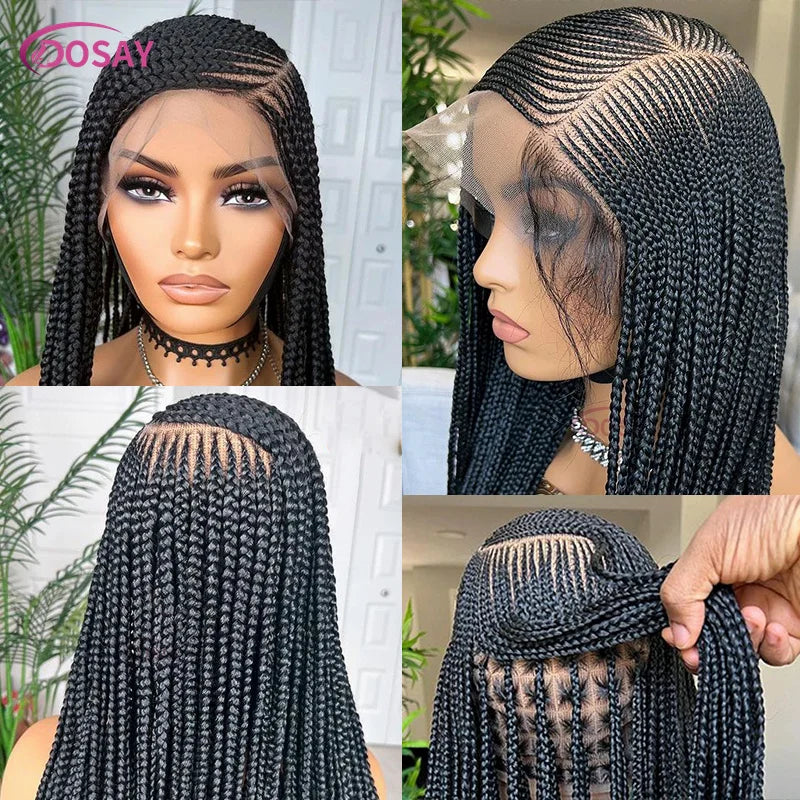 Perruques tressées en boîte Cornrow 36 pouces, perruque synthétique Blonde 613 pour femmes, perruque Lace Front Wig tressée avec raie latérale de haute qualité, perruque Faux Locs