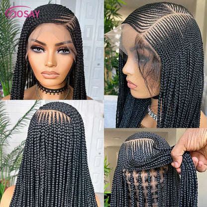 Perruques tressées en boîte Cornrow 36 pouces, perruque synthétique Blonde 613 pour femmes, perruque Lace Front Wig tressée avec raie latérale de haute qualité, perruque Faux Locs