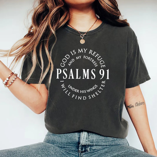 Dieu est mon refuge psaumes 91 chemise chrétienne Christ jésus chemises femmes T-shirts à manches courtes t-shirt religieux jésus amour T-shirts