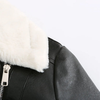 Vestes d'hiver pour femmes mode épais chaud Faux cuir peau de mouton veste manteau Vintage rabat poche vêtements de dessus pour femmes Chic hauts