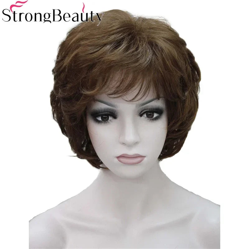 Forte beauté dames perruques courtes ondulées cheveux blonds dorés pour les femmes synthétique Capless perruque 16 couleurs