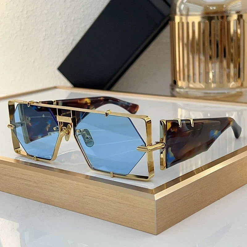 MOD004 carré diamant sans monture Handamde acétate alliage lunettes de soleil haute rue Punk marque de créateur hommes Uv400 lunettes avec étui