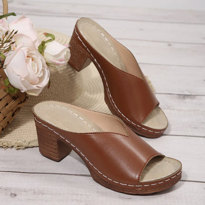 Pantoufles à talons hauts et bout ouvert pour femmes, nouvelle mode d'été, vêtements d'extérieur, chaussures à enfiler, tailles 36 à 43, amorti supérieur en polyuréthane