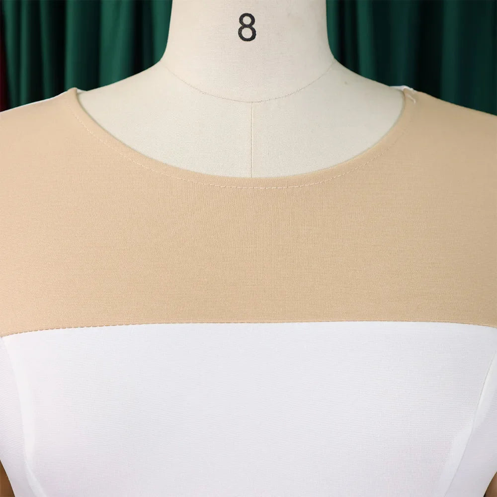 Robe élégante à col rond pour femme, manches trois quarts, gaine patchwork, hanches GT, mi-mollet, affaires professionnelles, chaud, bureau