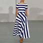 Robe élégante à rayures à manches courtes pour femmes, taille haute, ligne a, col rond, pull, vêtements d'été tendance, 2025
