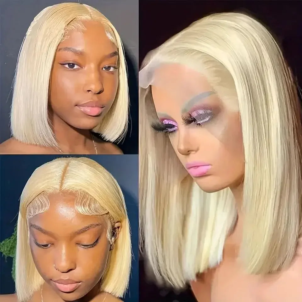 613 Blonde Bob perruques cheveux humains court droit 13X4 HD dentelle avant perruques coloré brésilien 100% cheveux humains 16 pouces cosplay 200% perruque brésilienne	cheveux humain naturel perruque courte
