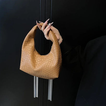 Femmes classique mode tissé en relief Hobo souple en cuir PU petit sac à bandoulière à poignée supérieure décontracté sacs à main quotidiens