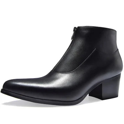 Bottines de luxe en cuir véritable pour hommes, talons hauts de 6 Cm, chaudes, noires et blanches, bottes sociales pour fête de mariage, chaussures habillées, hiver 2024