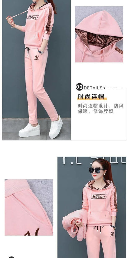 Mode femme peluche épaissi Sweat costume 2025 automne hiver nouveau décontracté hauts à capuche gilet pantalon 3 trois pièces ensemble pour les femmes