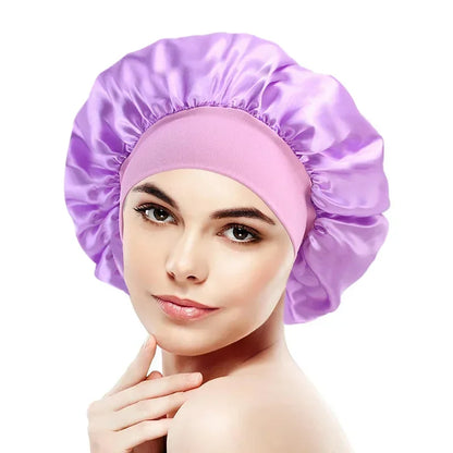 Bonnet de douche rond en Satin élastique à bord étroit, bonnet de nuit en Imitation soie, bonnet de soins capillaires à domicile