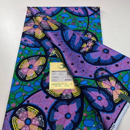 Tissu africain en cire de coton, très bonne qualité, nouvelle grande cire Ankara brillante Pagne, couleur grise, brillant doré, trucs Batik, 6 mètres