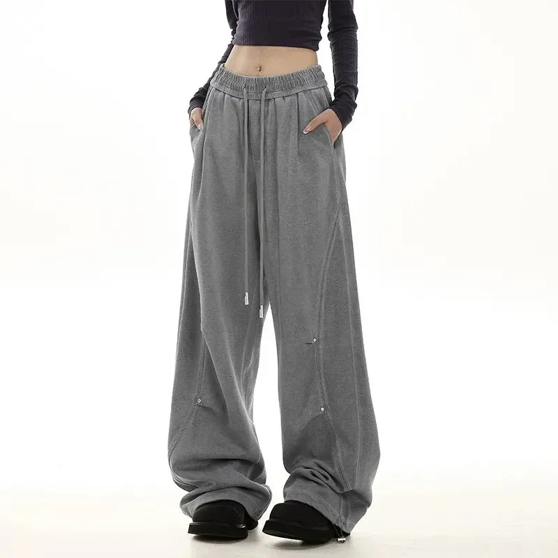 Pantalon de survêtement américain pour femmes, Streetwear, taille haute, Vintage, droit, Hip Hop, Harajuku, ample, à lacets, jambes larges, Baggy