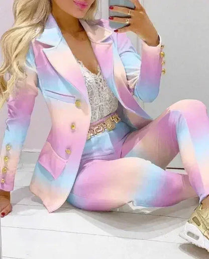 Ensemble Blazer et pantalon à col à revers imprimé à carreaux pour femmes, 2 pièces, vêtements, costume, pantalon, mode printemps-automne décontractée