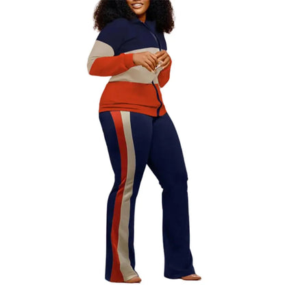 Ensemble de pantalons longs droits pour femmes, fermeture éclair imprimée, col montant, gaine, manches longues, décontracté, automne, hiver, 2024