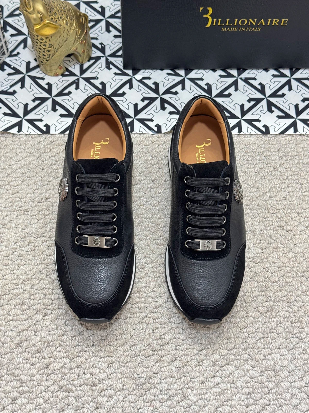 BILLIONAIRE BLSK CPRT chaussures peau de vache 2025 nouvelle broderie mode qualité confort mouvement hommes taille européenne 39-45 chaussures noires