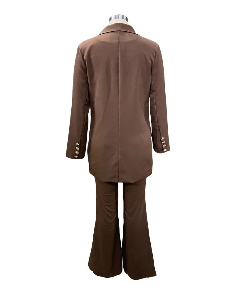 Automne hiver 2 pièces tenues pour femmes Blazer vestes taille haute jambe droite pantalon costumes ensemble affaires décontracté bureau