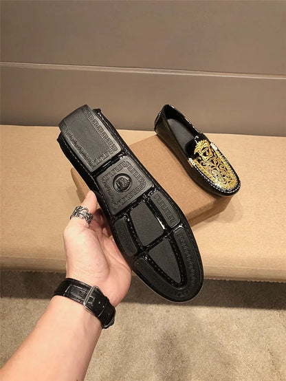 Chaussures Décontractées en Cuir Verni Astronomique Souple pour Homme, Style Coréen, Décontracté, en Une Étape, Style Britannique, pour Paresseux, Nouvelle Collection Printemps Été