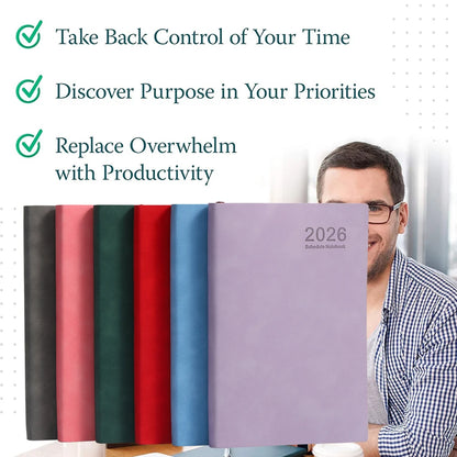 2026 A5 – Carnet de calendrier quotidien et hebdomadaire de 365 jours, journal de calendrier portable pour le bureau scolaire, couverture en cuir PU