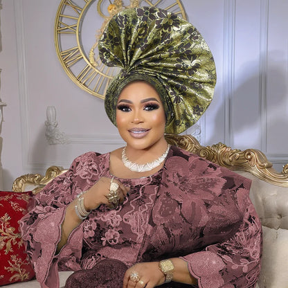 Gele automatique en forme d'éventail exagéré, couvre-chef déjà fabriqué pour femmes africaines, couvre-chef pour fête de mariage, couvre-chef, casquette Turban féminin