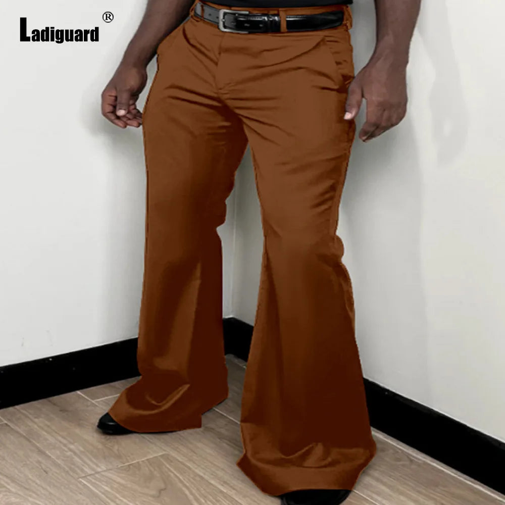 Samlona-Pantalon évasé basique vintage pour homme, pantalon de survêtement monochrome, pantalon pleine longueur, poche zippée, mode masculine, blanc, ingent, fjPlus, taille 3XL